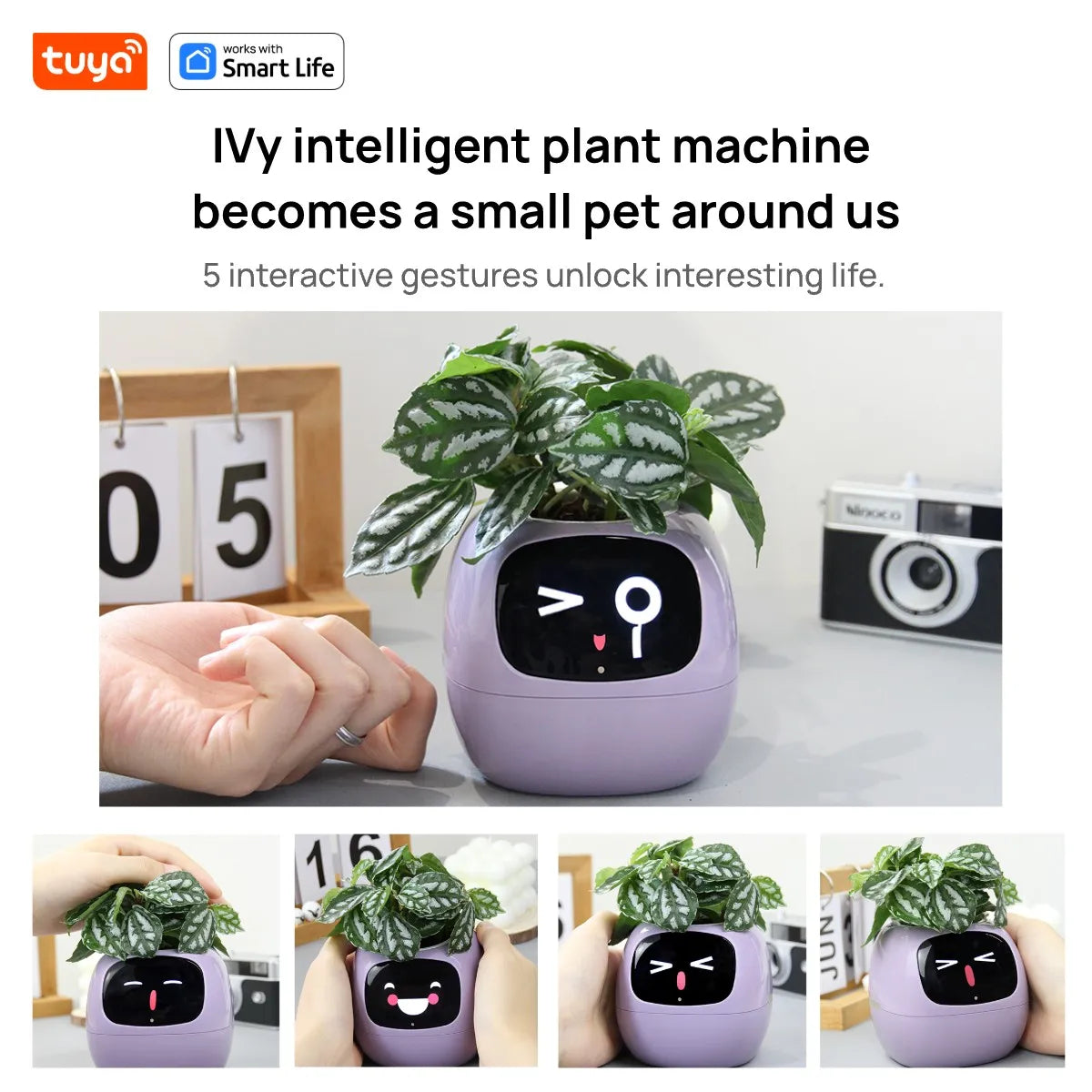 Tuya Ivy Smart Planter,Endless Fun over 49 Rich Expressions,7 Smart Sensors,Ai Chips Make Raising Plants Easy and Fun