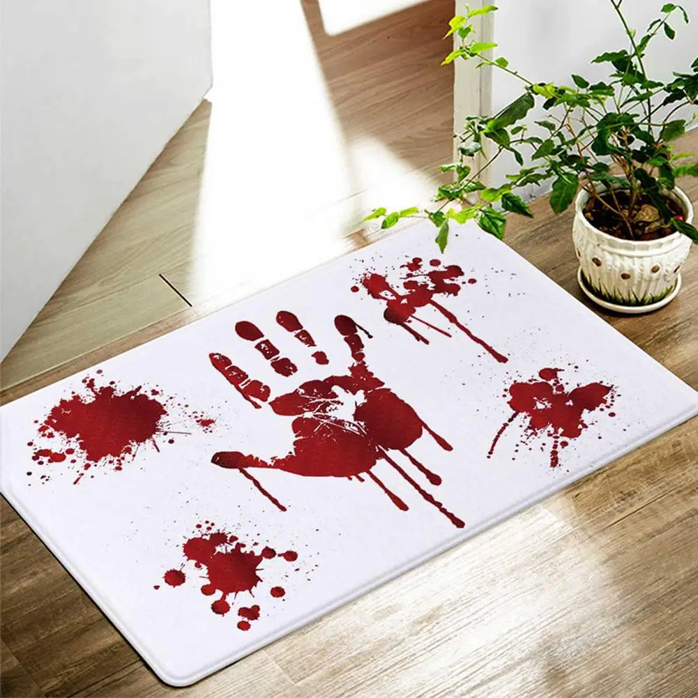 Halloween Blood Footprint Doormat Water-Absorbent Mat Living Room -Slip Carpet Absorbent Shower Bath Mat Bedroom Door