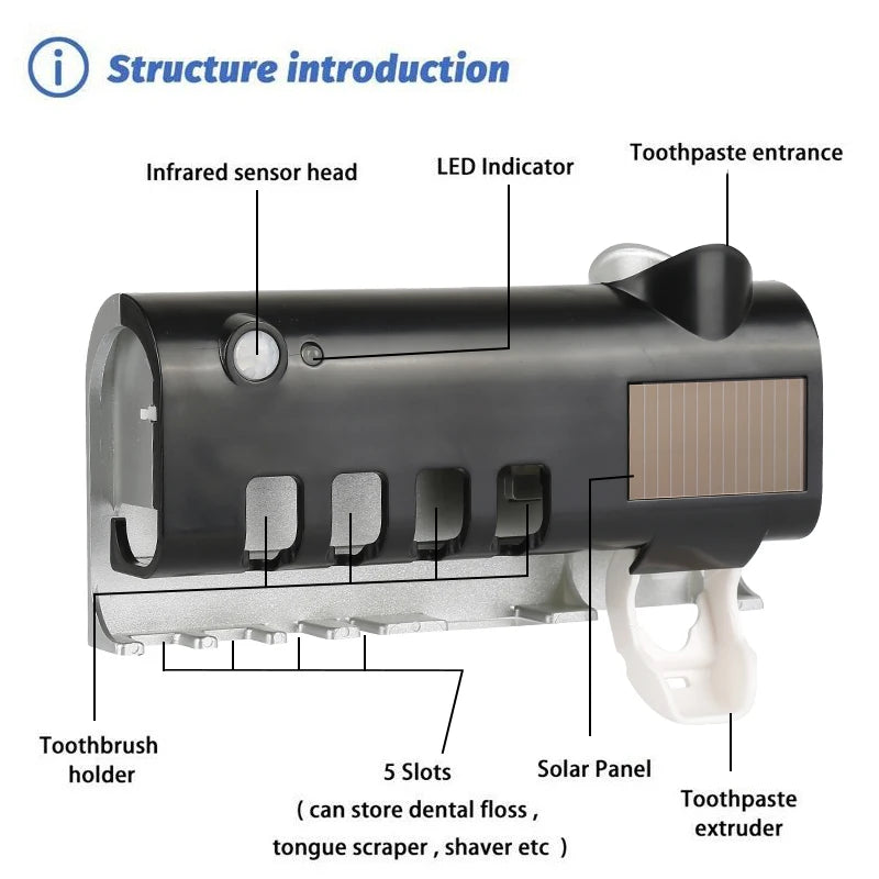 Wall-Mounted Toothbrush Holder Solar UV Light Ultraviolet Toothbrush Sterilizer Automatic Toothpaste Holders Bathroom Accessorie