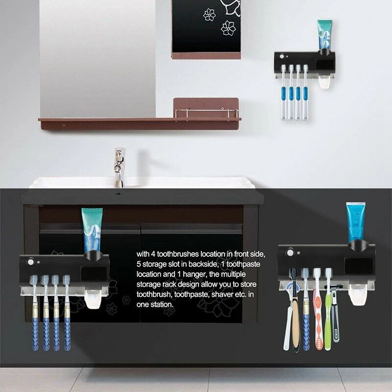 Wall-Mounted Toothbrush Holder Solar UV Light Ultraviolet Toothbrush Sterilizer Automatic Toothpaste Holders Bathroom Accessorie